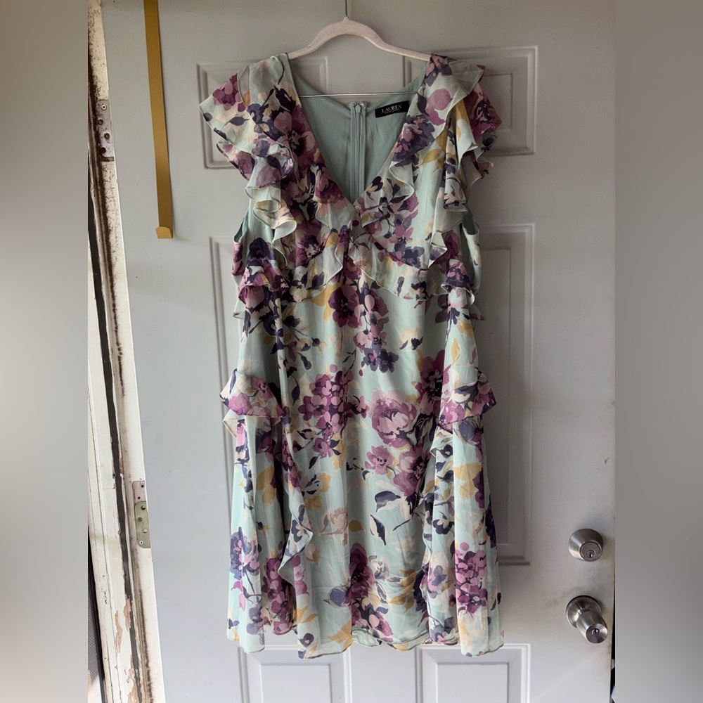 Lauren Ralph Lauren Mint Floral Ruffle Dress